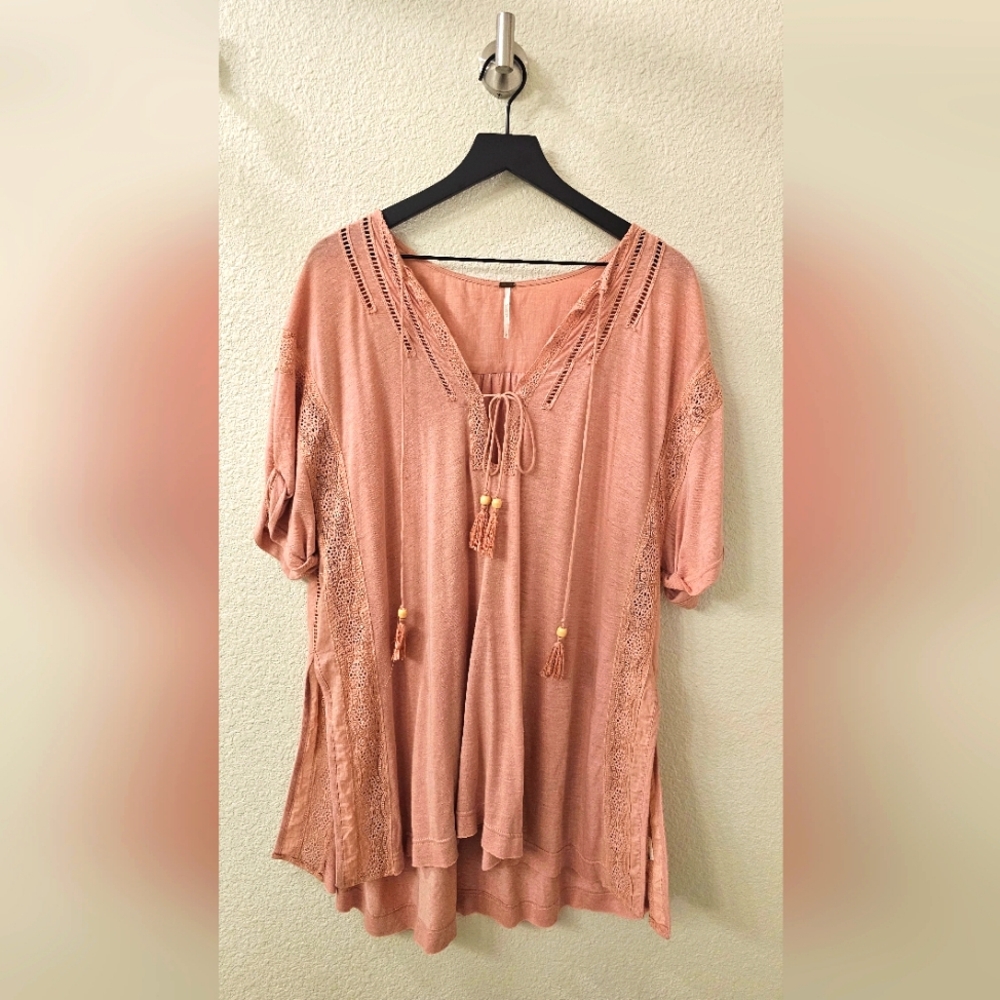 Free People Women's Lace Detail Top in Pink